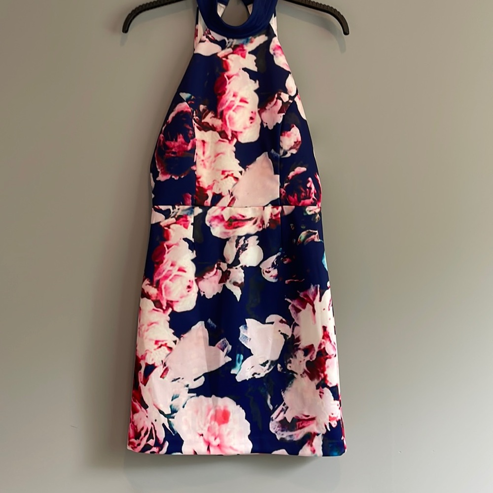 Navy blue & pink floral mini dress, size small